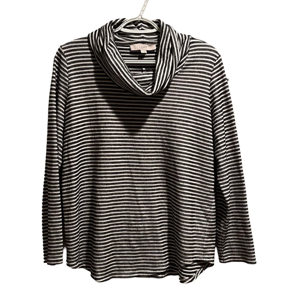 Loft Pullover Shirt Womens Size M Black White Stripe Cowl